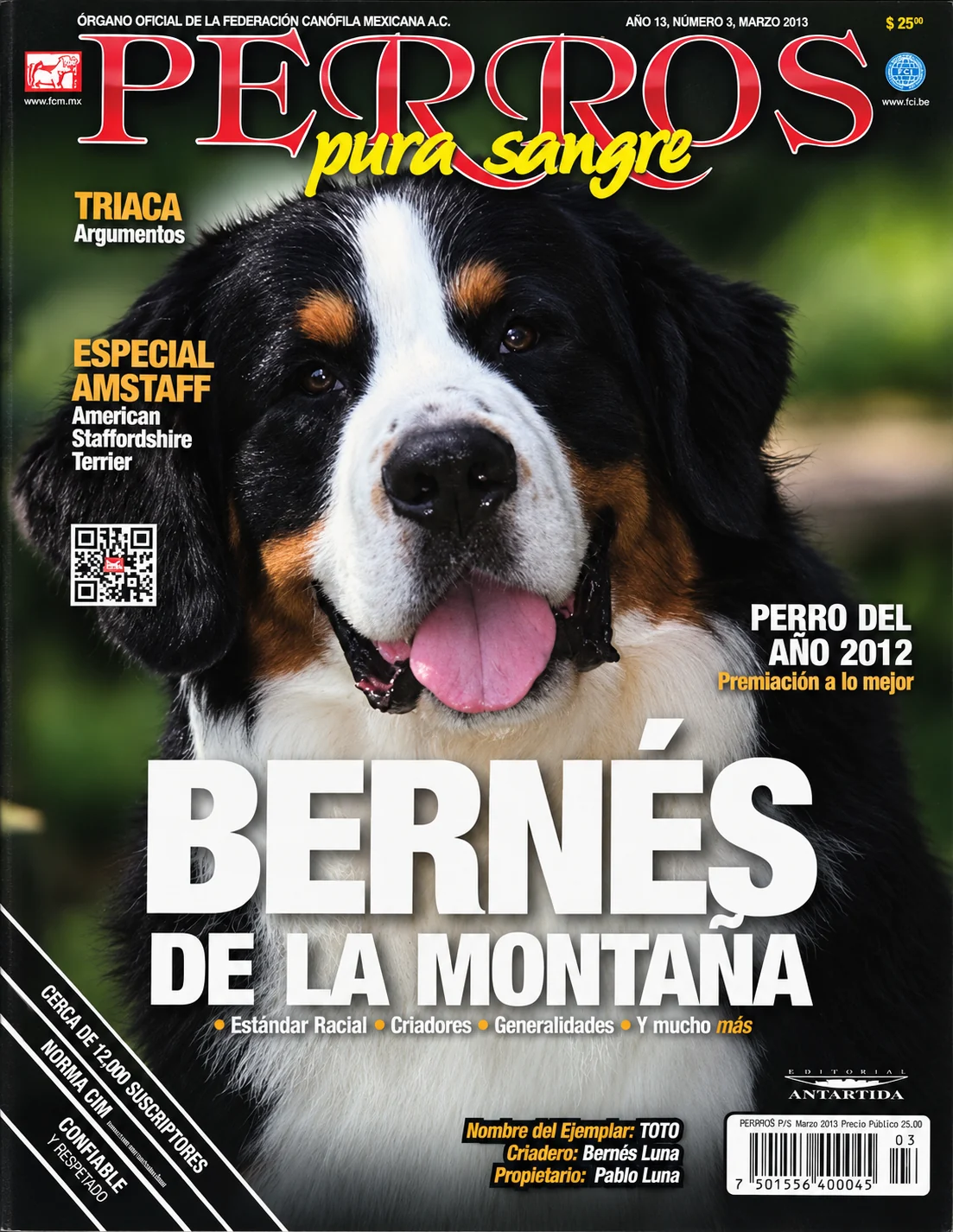 Portada de Perros Pura Sangre, marzo de 2013, dedicada al Bernés de la Montaña